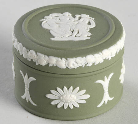 Cream Color on Celadon Jasperware Miniature Round Box