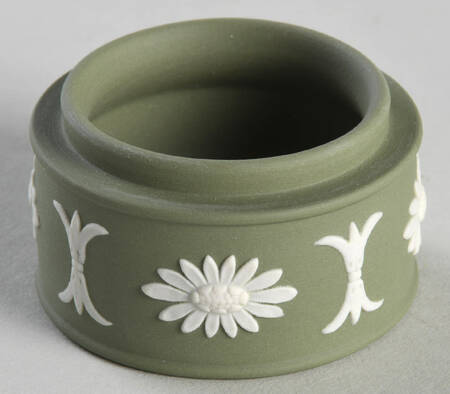 Cream Color on Celadon Jasperware Miniature Round Box No Lid