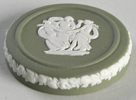 Cream Color on Celadon Jasperware Lid for Miniature Round Box