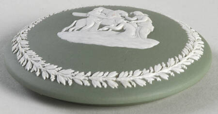 Cream Color on Celadon Jasperware 2" Round Fluted Box-Lid