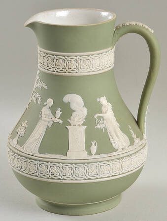 Cream Color on Celadon Jasperware 7" Etruscan Jug