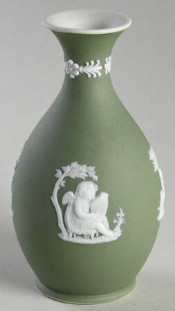Cream Color on Celadon Jasperware Arcadian Bud Vase
