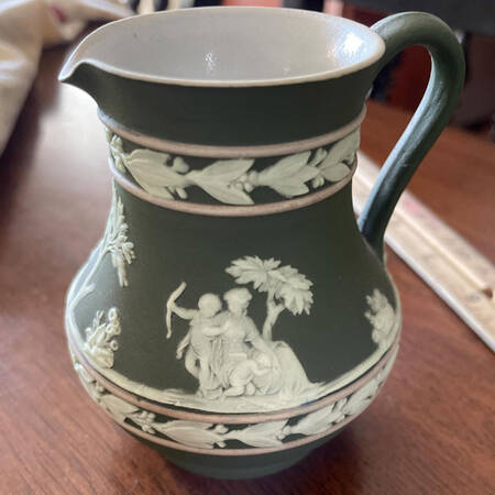 Cream Color on Celadon Jasperware 3" Etruscan Jug