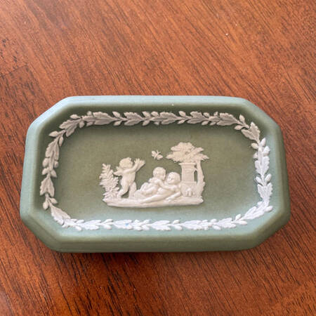 Cream Color on Celadon Jasperware Tray Pin