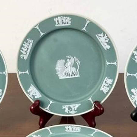 Cream Color on Celadon Jasperware 6" Round Tray