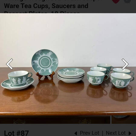 Cream Color on Celadon Jasperware Footed Cup & Saucer Set