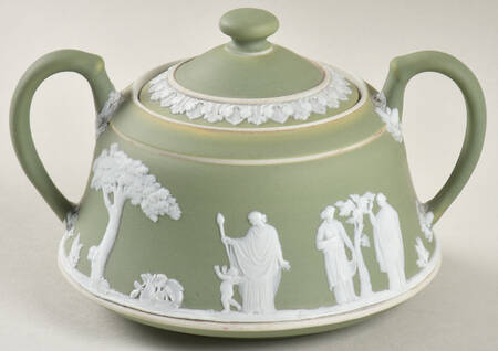 Cream Color on Celadon Jasperware Sugar Bowl & Lid
