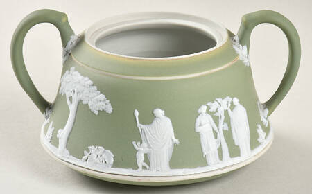 Cream Color on Celadon Jasperware Sugar Bowl No Lid