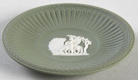 Cream Color on Celadon Jasperware Round Fluted Compotier