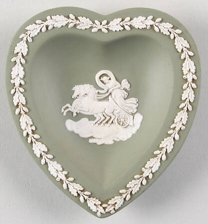 Cream Color on Celadon Jasperware Small Heart Shape Ashtray