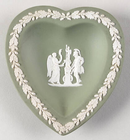 Cream Color on Celadon Jasperware Small Heart Shape Ashtray