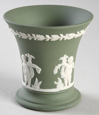 Cream Color on Celadon Jasperware 3" Vase