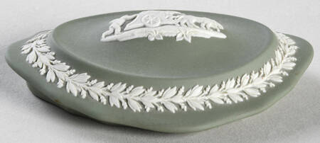Cream Color on Celadon Jasperware Lid for Silver/Candy Box