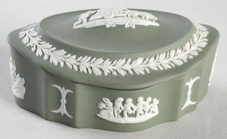 Cream Color on Celadon Jasperware Silver/Candy Box & Lid