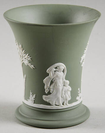 Cream Color on Celadon Jasperware 3" Vase