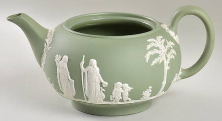 Cream Color on Celadon Jasperware Teapot No Lid