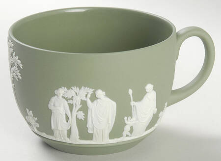 Cream Color on Celadon Jasperware Flat Cup