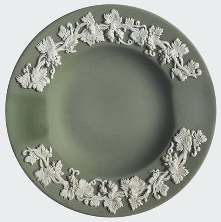 Cream Color on Celadon Jasperware 2 Slot Round Ashtray