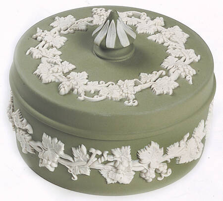 Cream Color on Celadon Jasperware Small Spiked Knob Box