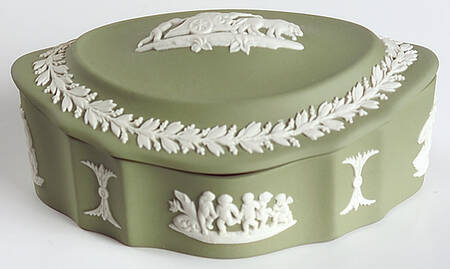 Cream Color on Celadon Jasperware Silver/Candy Box & Lid