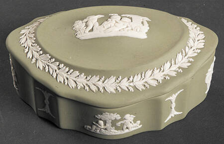 Cream Color on Celadon Jasperware Silver/Candy Box & Lid