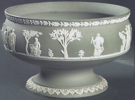 Cream Color on Celadon Jasperware Round Footed Imperial Bowl