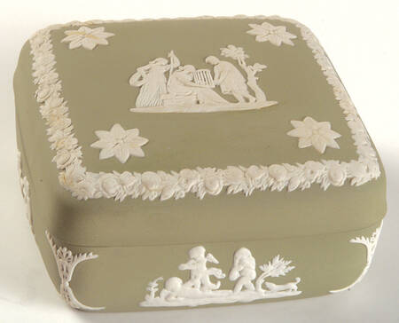 Cream Color on Celadon Jasperware Oblong Box & Lid