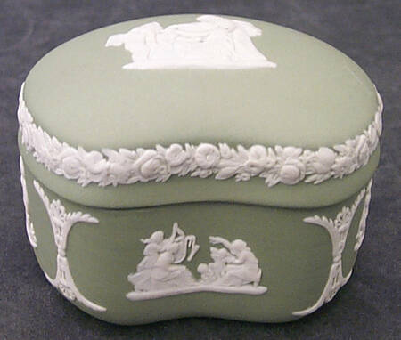 Cream Color on Celadon Jasperware Bean Box & Lid