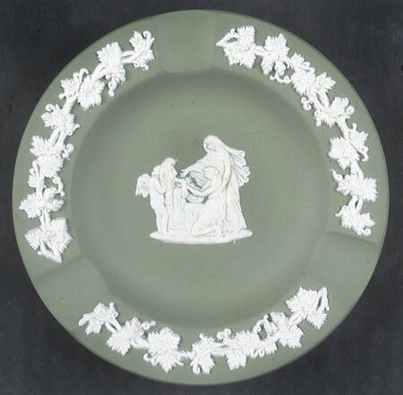 Cream Color on Celadon Jasperware 3 Slot Round Ashtray