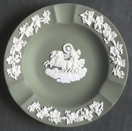 Cream Color on Celadon Jasperware 3 Slot Round Ashtray