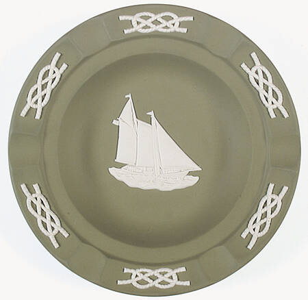 Cream Color on Celadon Jasperware Executive Ashtray
