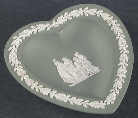 Cream Color on Celadon Jasperware Small Heart Shape Ashtray