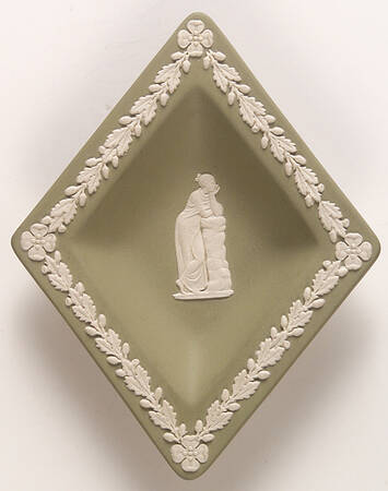 Cream Color on Celadon Jasperware 5" Small Diamond Shape Ashtray