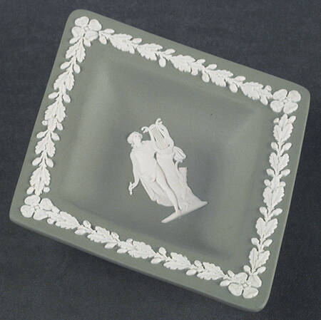 Cream Color on Celadon Jasperware 5" Small Diamond Shape Ashtray