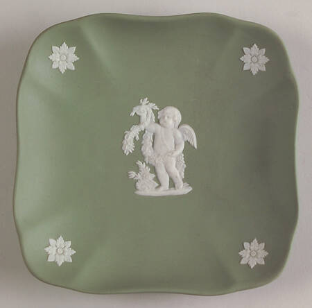 Cream Color on Celadon Jasperware Square Compotier