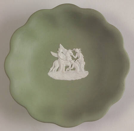 Cream Color on Celadon Jasperware Round Scalloped Compotier