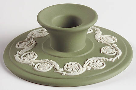 Cream Color on Celadon Jasperware Single Banquet Candlestick