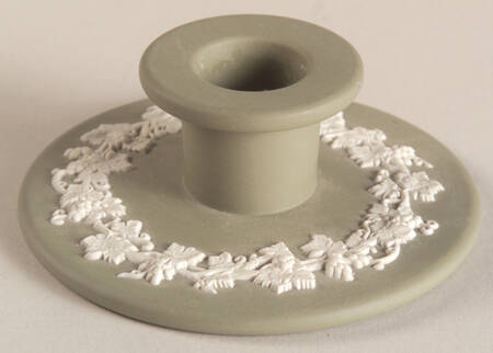 Cream Color on Celadon Jasperware Single Banquet Candlestick