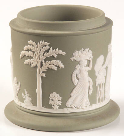 Cream Color on Celadon Jasperware Cigarette Jar No Lid