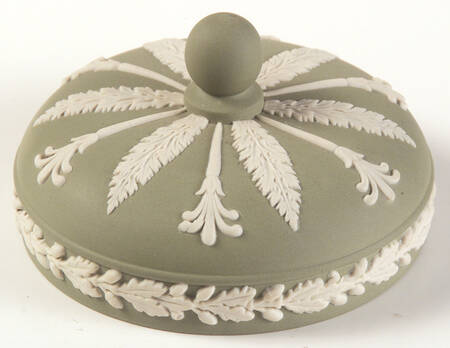 Cream Color on Celadon Jasperware Lid for Cigarette Jar