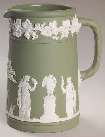Cream Color on Celadon Jasperware Small Trojan Jug