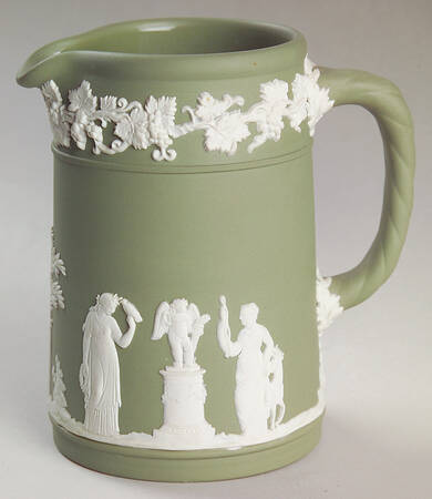 Cream Color on Celadon Jasperware Small Trojan Jug