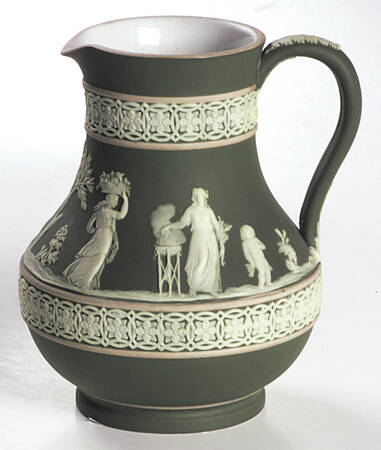 Cream Color on Celadon Jasperware 6" Etruscan Jug