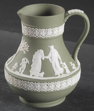 Cream Color on Celadon Jasperware 5" Etruscan Jug