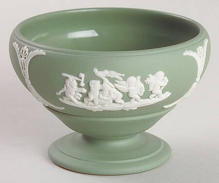 Cream Color on Celadon Jasperware Salt Cellar