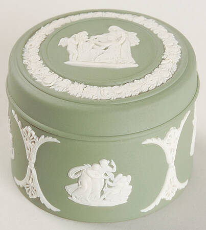 Cream Color on Celadon Jasperware Box-Round/Miniature