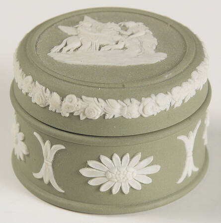 Cream Color on Celadon Jasperware Miniature Round Box