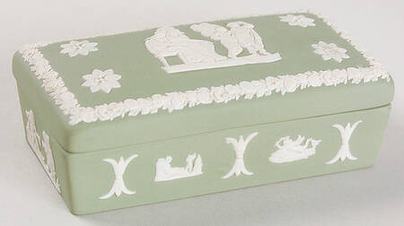 Cream Color on Celadon Jasperware 3" Rectangular Box & Lid