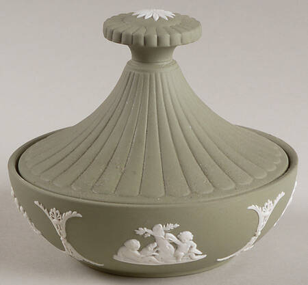 Cream Color on Celadon Jasperware Powder Box with Lid
