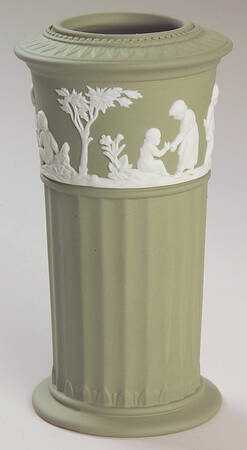 Cream Color on Celadon Jasperware Grecian Vase
